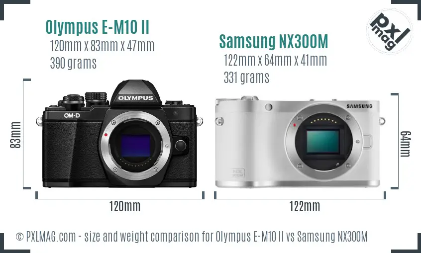 Olympus E-M10 II vs Samsung NX300M size comparison Olympus E-M10 II vs Samsung NX300M size comparison
