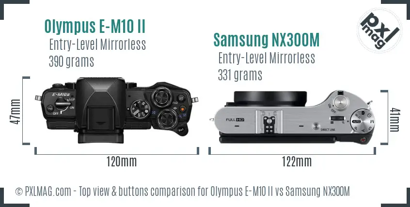 Olympus E-M10 II vs Samsung NX300M top view buttons comparison