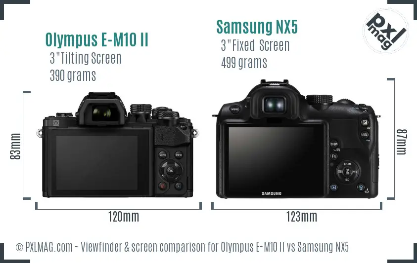 Olympus E-M10 II vs Samsung NX5 Screen and Viewfinder comparison