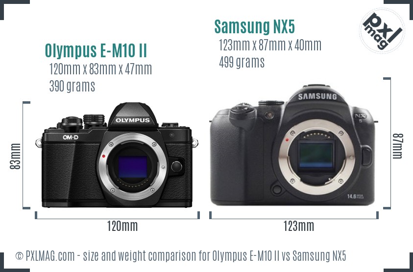 Olympus E-M10 II vs Samsung NX5 size comparison