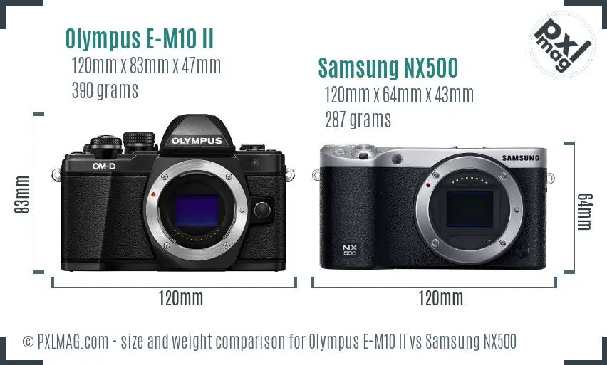 Olympus E-M10 II vs Samsung NX500 size comparison