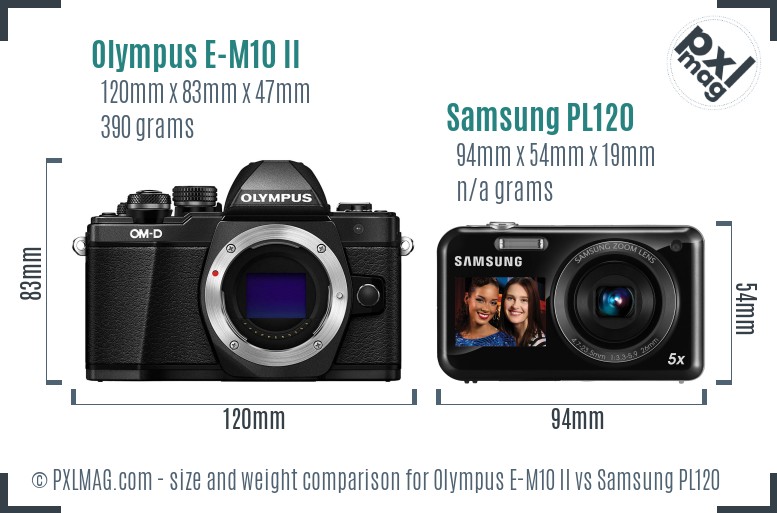 Olympus E-M10 II vs Samsung PL120 size comparison