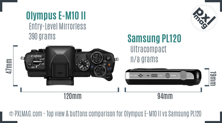 Olympus E-M10 II vs Samsung PL120 top view buttons comparison