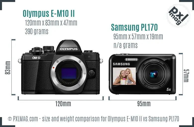 Olympus E-M10 II vs Samsung PL170 size comparison
