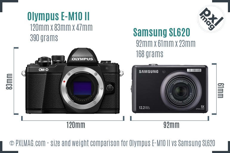 Olympus E-M10 II vs Samsung SL620 size comparison