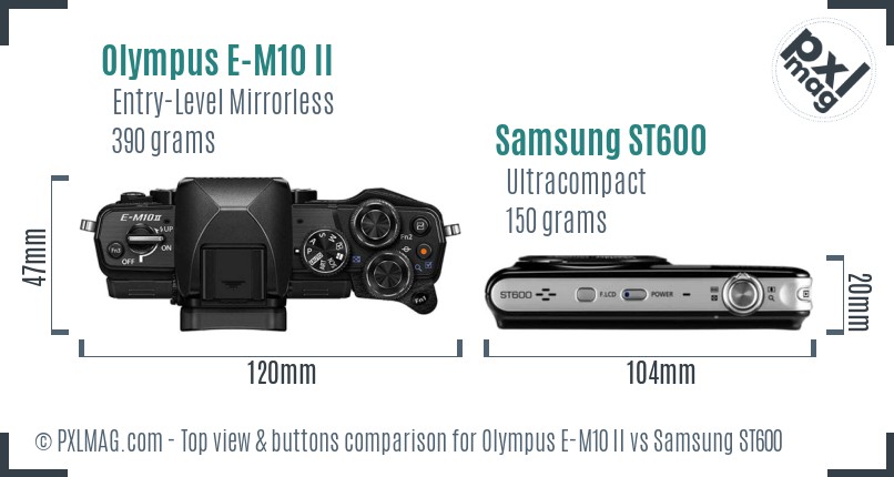 Olympus E-M10 II vs Samsung ST600 top view buttons comparison