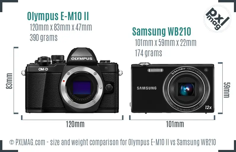 Olympus E-M10 II vs Samsung WB210 size comparison