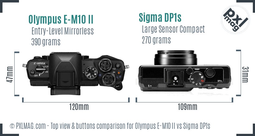 Olympus E-M10 II vs Sigma DP1s top view buttons comparison