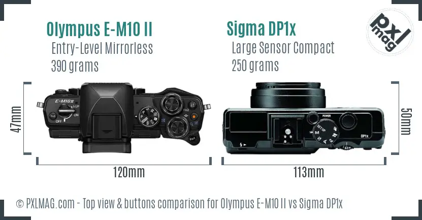 Olympus E-M10 II vs Sigma DP1x top view buttons comparison