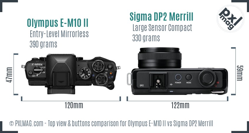 Olympus E-M10 II vs Sigma DP2 Merrill top view buttons comparison