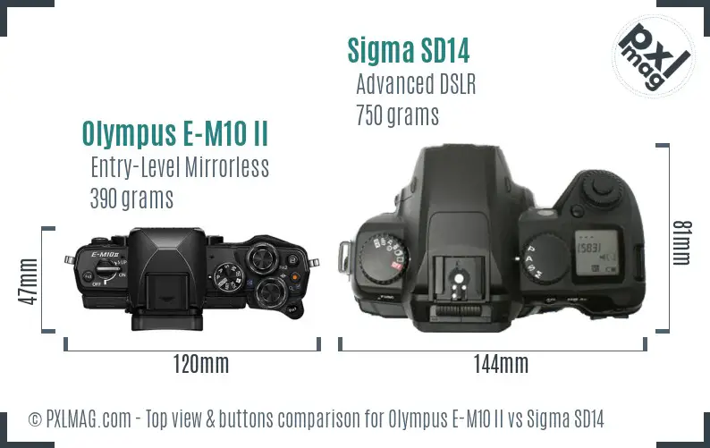 Olympus E-M10 II vs Sigma SD14 top view buttons comparison