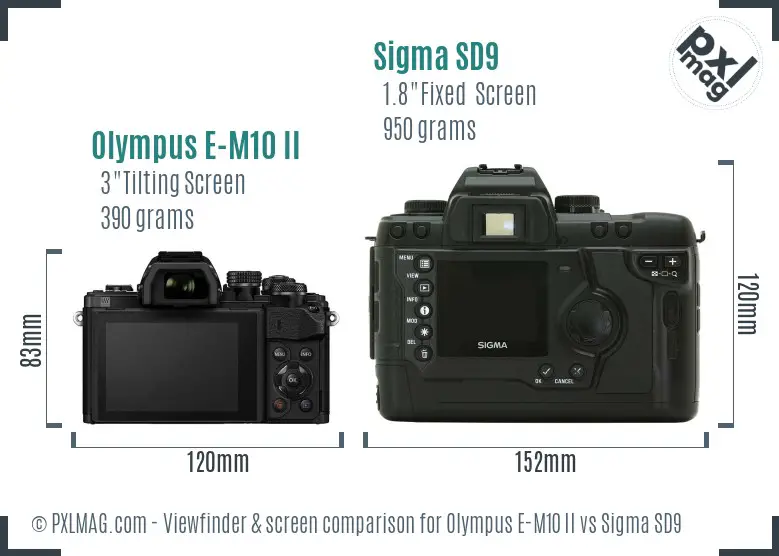 Olympus E-M10 II vs Sigma SD9 Screen and Viewfinder comparison