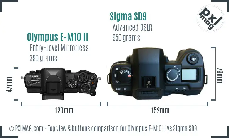 Olympus E-M10 II vs Sigma SD9 top view buttons comparison