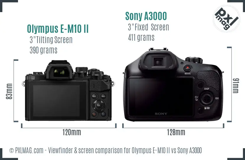 Olympus E-M10 II vs Sony A3000 Screen and Viewfinder comparison