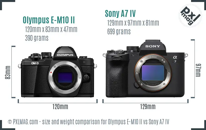 Olympus E-M10 II vs Sony A7 IV size comparison Olympus E-M10 II vs Sony A7 IV size comparison