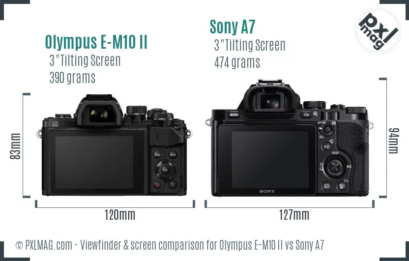 Olympus E-M10 II vs Sony A7 Screen and Viewfinder comparison