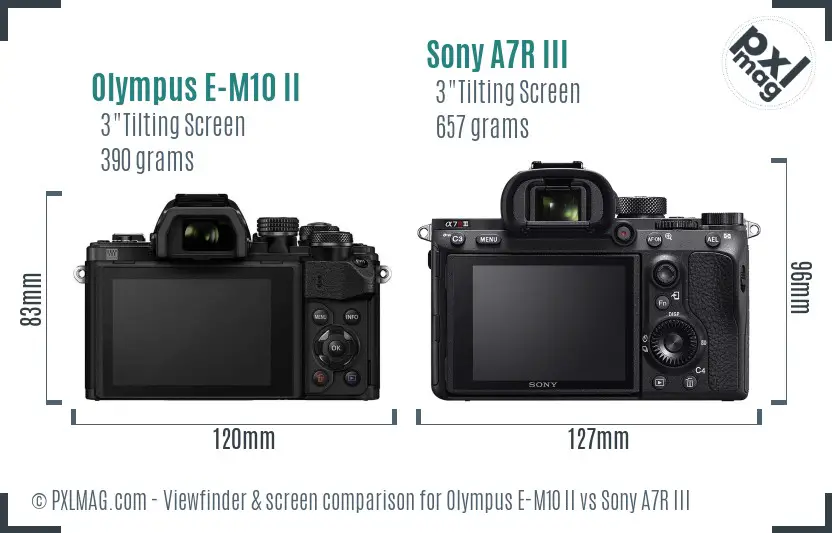 Olympus E-M10 II vs Sony A7R III Screen and Viewfinder comparison