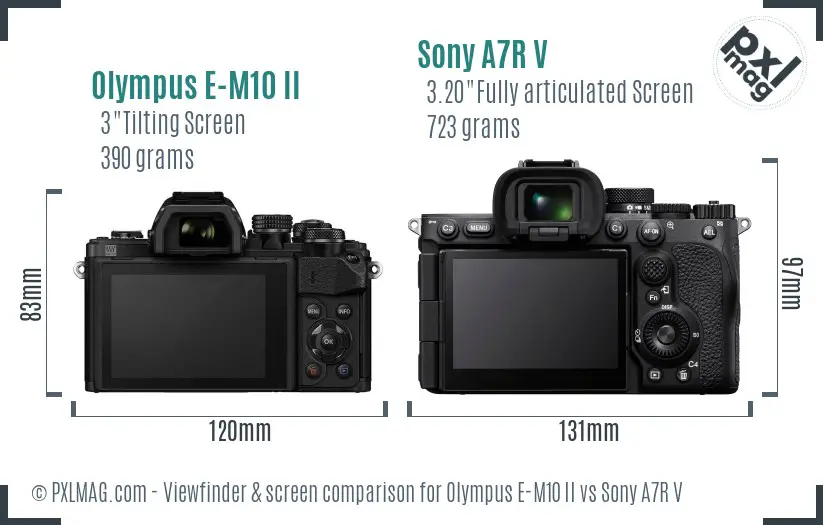 Olympus E-M10 II vs Sony A7R V Screen and Viewfinder comparison