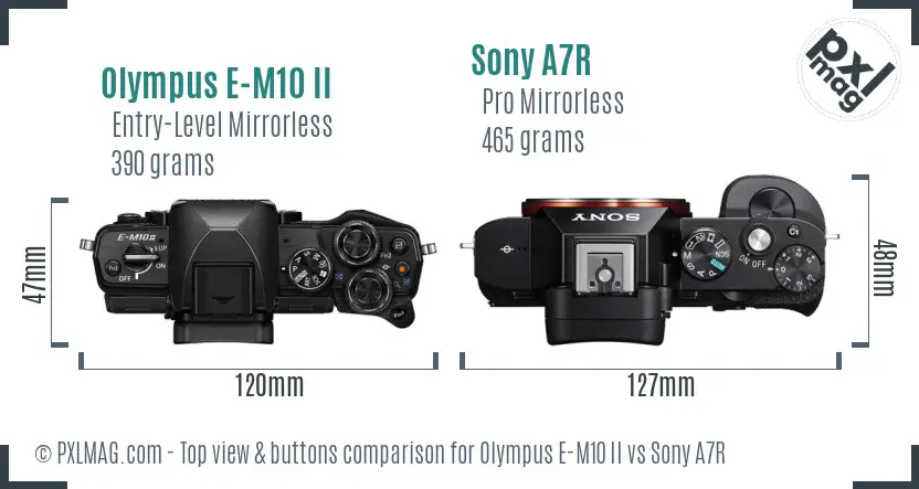 Olympus E-M10 II vs Sony A7R top view buttons comparison