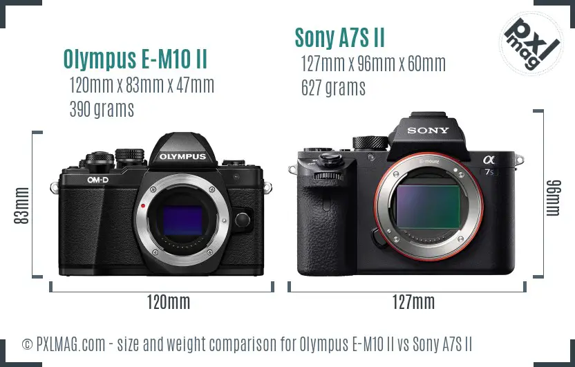 Olympus E-M10 II vs Sony A7S II size comparison