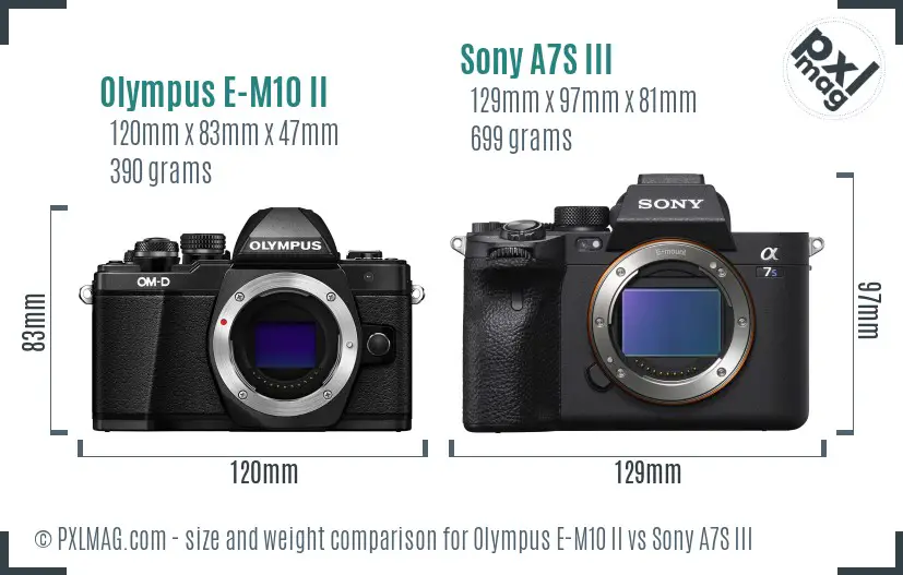 Olympus E-M10 II vs Sony A7S III size comparison