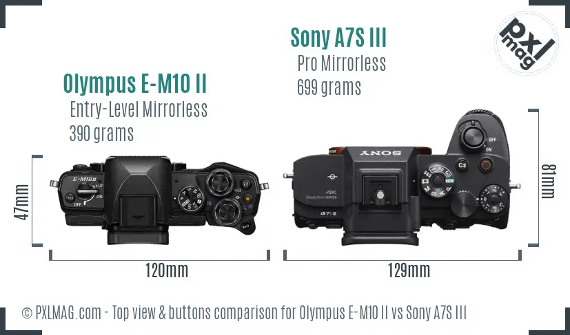 Olympus E-M10 II vs Sony A7S III top view buttons comparison