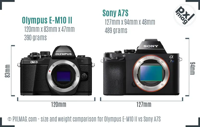 Olympus E-M10 II vs Sony A7S size comparison