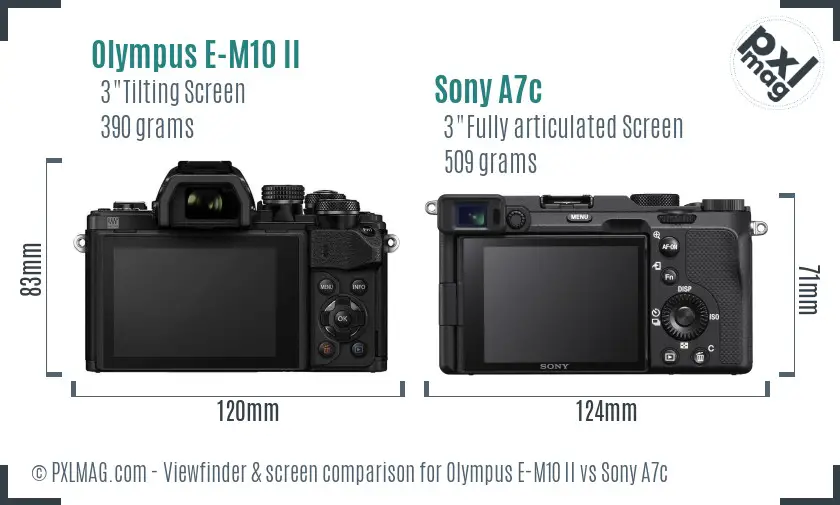 Olympus E-M10 II vs Sony A7c Screen and Viewfinder comparison