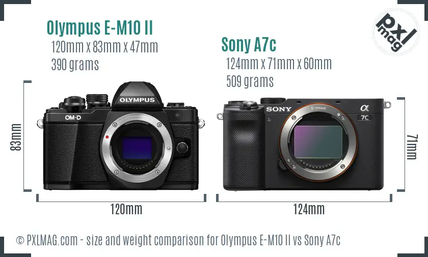 Olympus E-M10 II vs Sony A7c size comparison