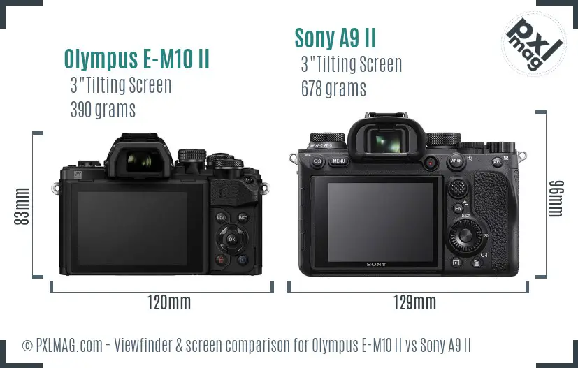 Olympus E-M10 II vs Sony A9 II Screen and Viewfinder comparison