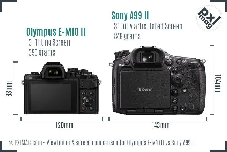 Olympus E-M10 II vs Sony A99 II Screen and Viewfinder comparison