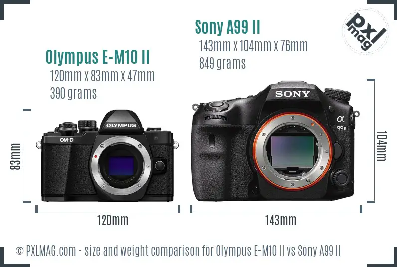 Olympus E-M10 II vs Sony A99 II size comparison