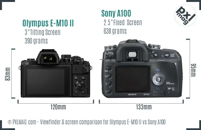 Olympus E-M10 II vs Sony A100 Screen and Viewfinder comparison