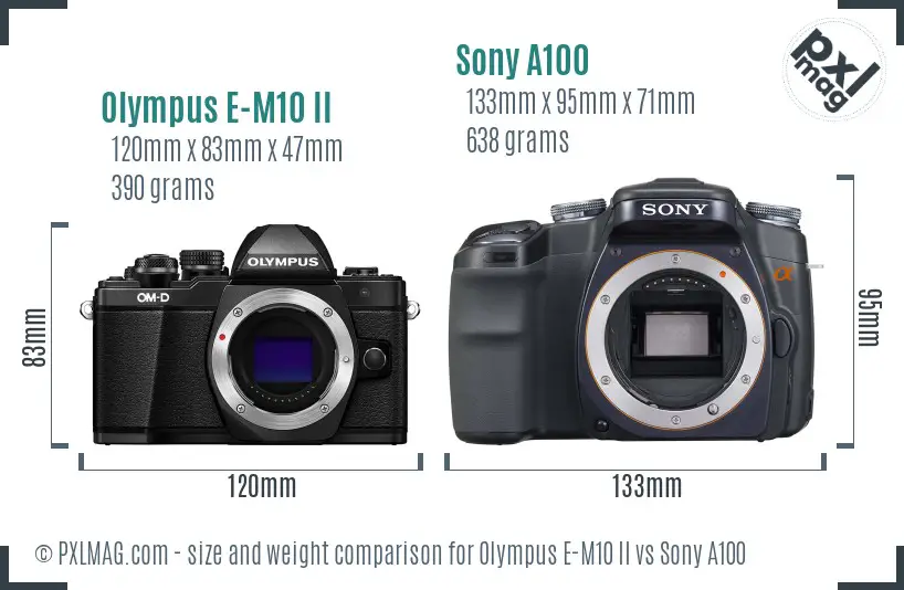 Olympus E-M10 II vs Sony A100 size comparison