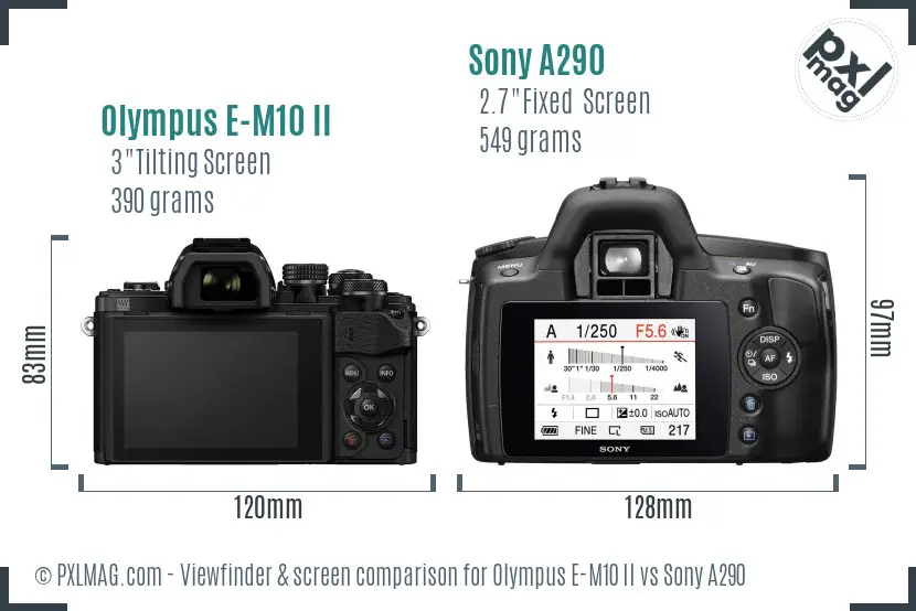 Olympus E-M10 II vs Sony A290 Screen and Viewfinder comparison