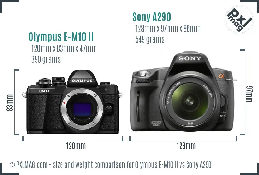 Olympus E-M10 II vs Sony A290 size comparison
