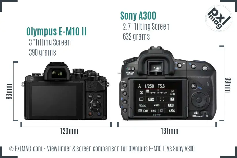 Olympus E-M10 II vs Sony A300 Screen and Viewfinder comparison