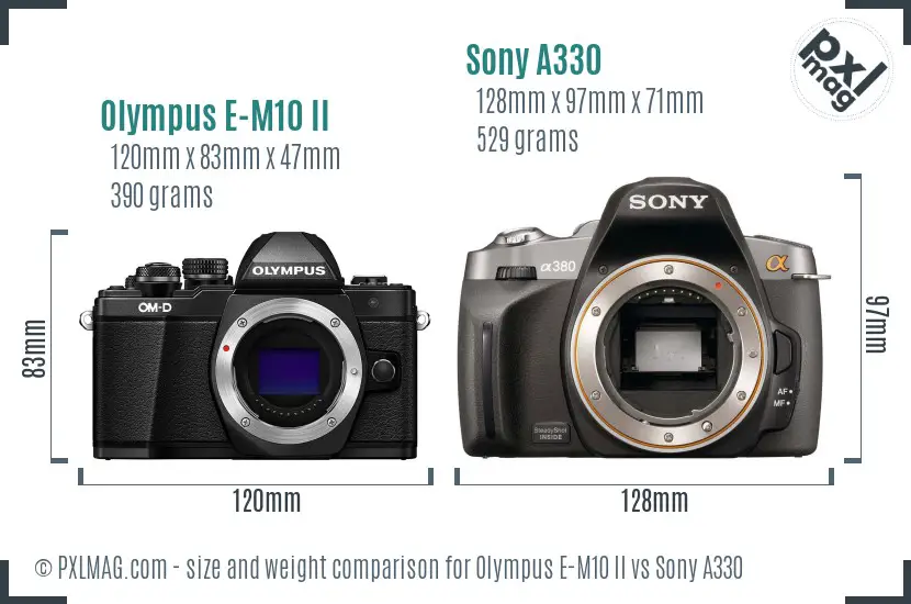 Olympus E-M10 II vs Sony A330 size comparison
