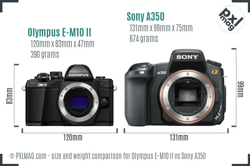 Olympus E-M10 II vs Sony A350 size comparison