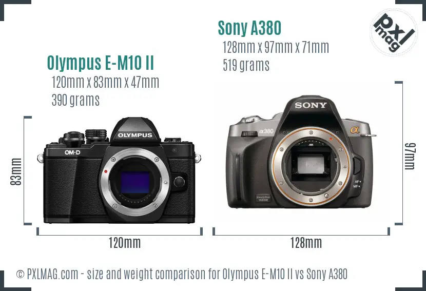 Olympus E-M10 II vs Sony A380 size comparison