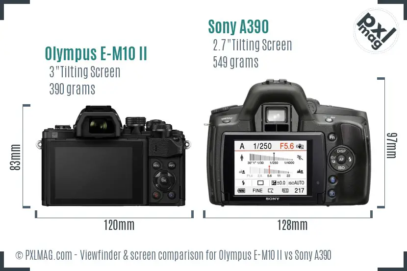 Olympus E-M10 II vs Sony A390 Screen and Viewfinder comparison