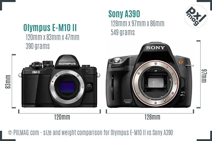 Olympus E-M10 II vs Sony A390 size comparison