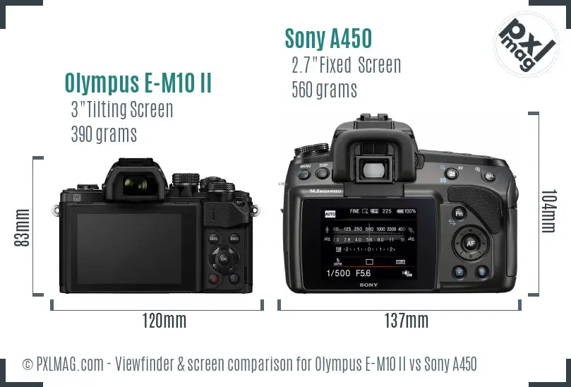 Olympus E-M10 II vs Sony A450 Screen and Viewfinder comparison