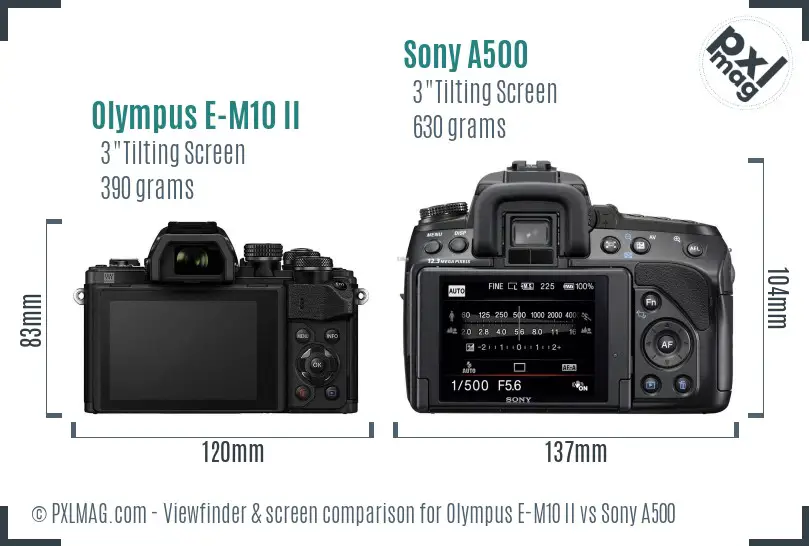 Olympus E-M10 II vs Sony A500 Screen and Viewfinder comparison