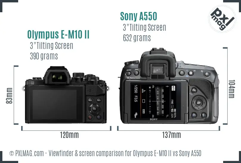 Olympus E-M10 II vs Sony A550 Screen and Viewfinder comparison