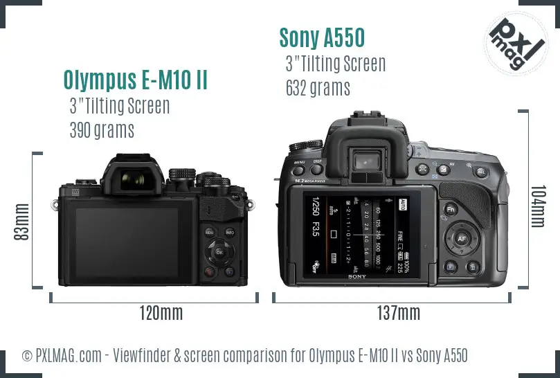 Olympus E-M10 II vs Sony A550 Screen and Viewfinder comparison Olympus E-M10 II vs Sony A550 Screen and Viewfinder comparison