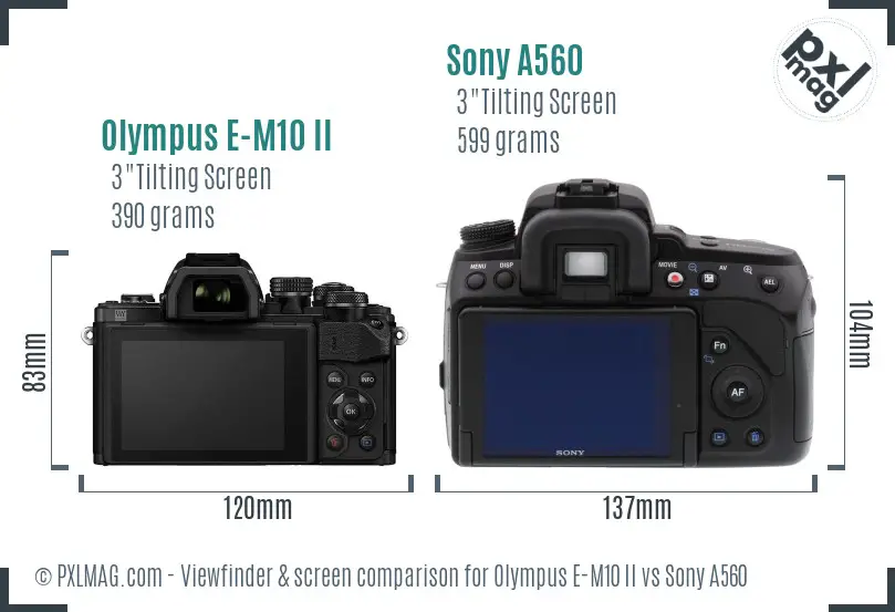 Olympus E-M10 II vs Sony A560 Screen and Viewfinder comparison
