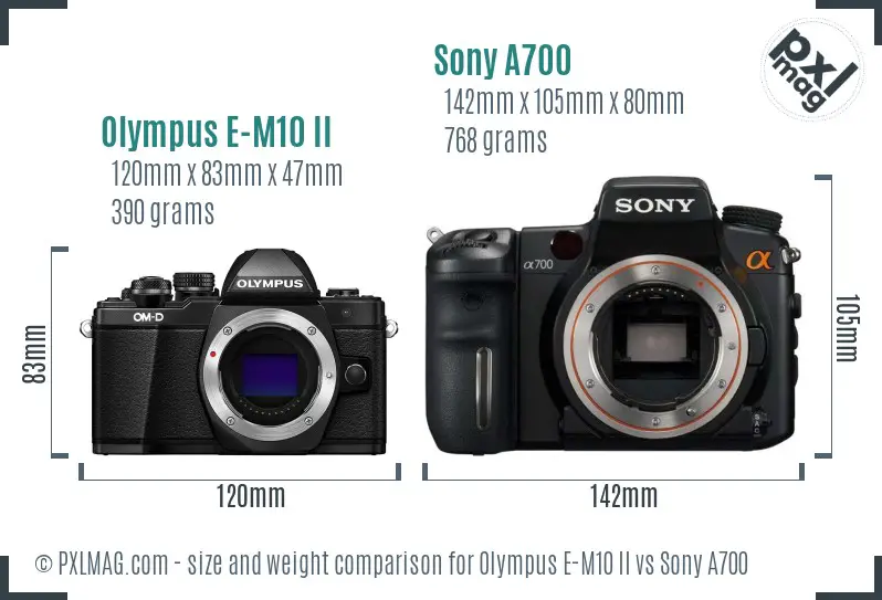 Olympus E-M10 II vs Sony A700 size comparison