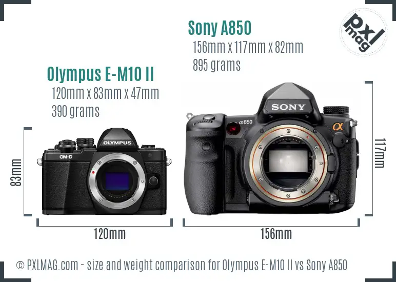 Olympus E-M10 II vs Sony A850 size comparison