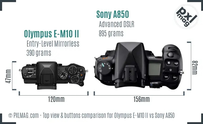 Olympus E-M10 II vs Sony A850 top view buttons comparison